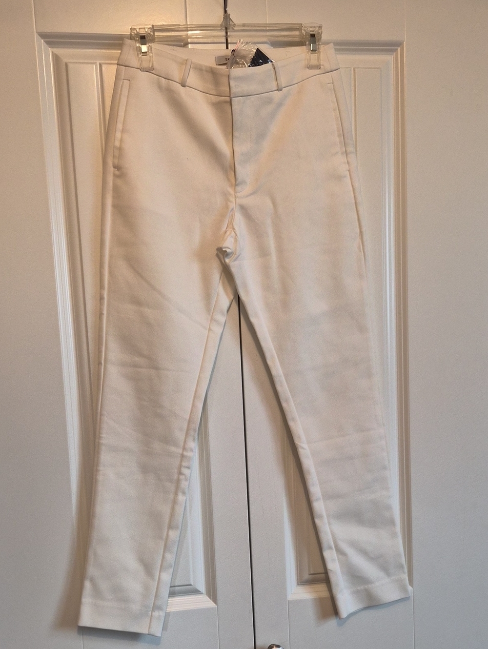 Womens White Chino Slack Cropped Pants — Modern Tailored Fit